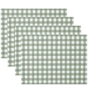 Placemat set 4 Piece Woven Polyester Green & White Check 12x18in.